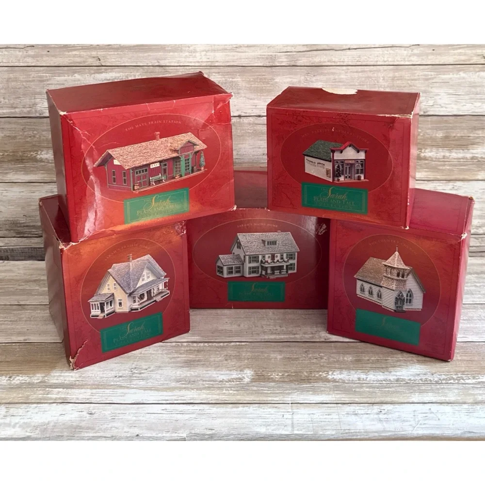 Hallmark Sarah Plain and Tall 5-Pc Christmas Village Set w/ Boxes Rustic Charm